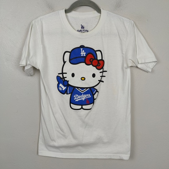 Hello Kitty LA Dodgers Graphic T-Shirt Size Small White Sanrio MLB Baseball Tee - Picture 2 of 11